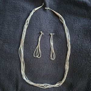 Elegant vintage 10-strand 24" liquid silver necklace & 5-strand earring set.